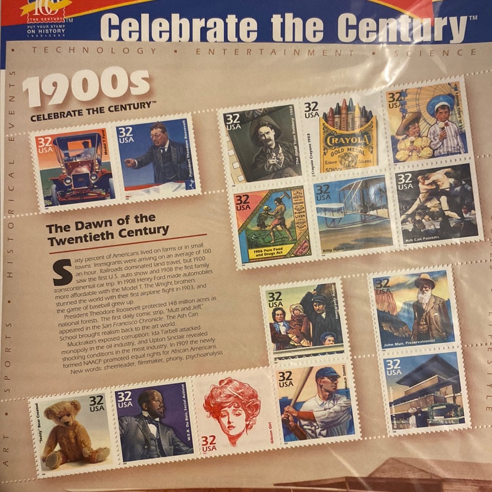 Celebrate the Century 1900’s stamp sheet.